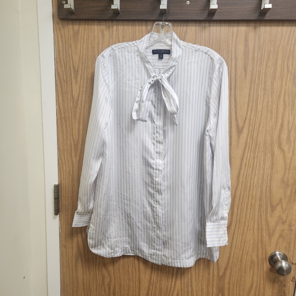 Banana Republic Parker Button Up Stripe Bow Tie Blouse Sz M